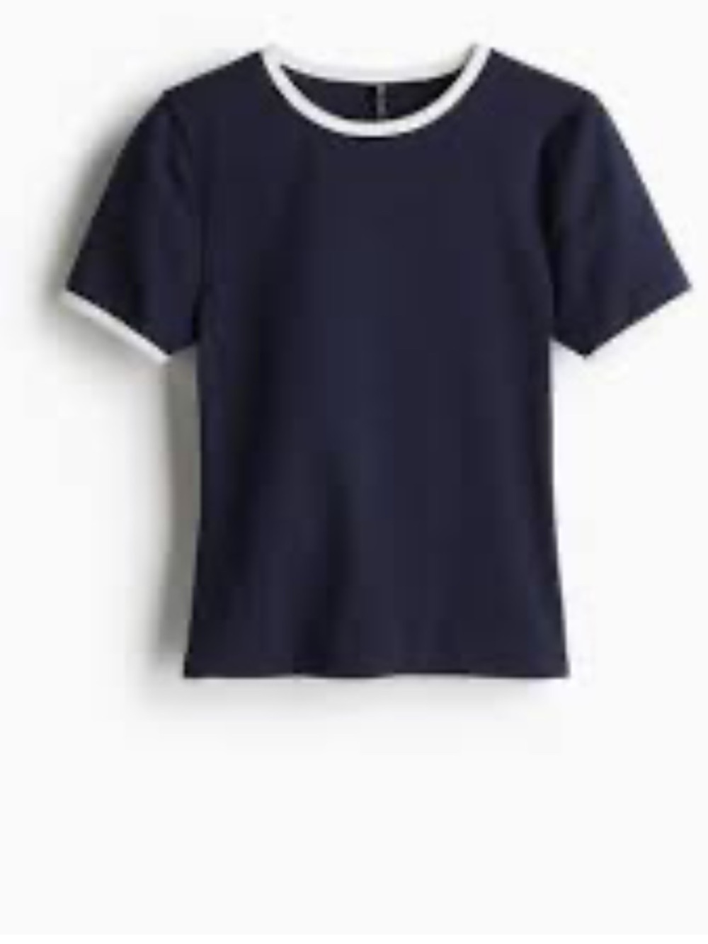 H&M Women's Navy Blue Fitted Ringer T-Shirt with White Trim